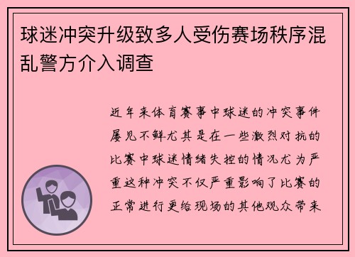 球迷冲突升级致多人受伤赛场秩序混乱警方介入调查